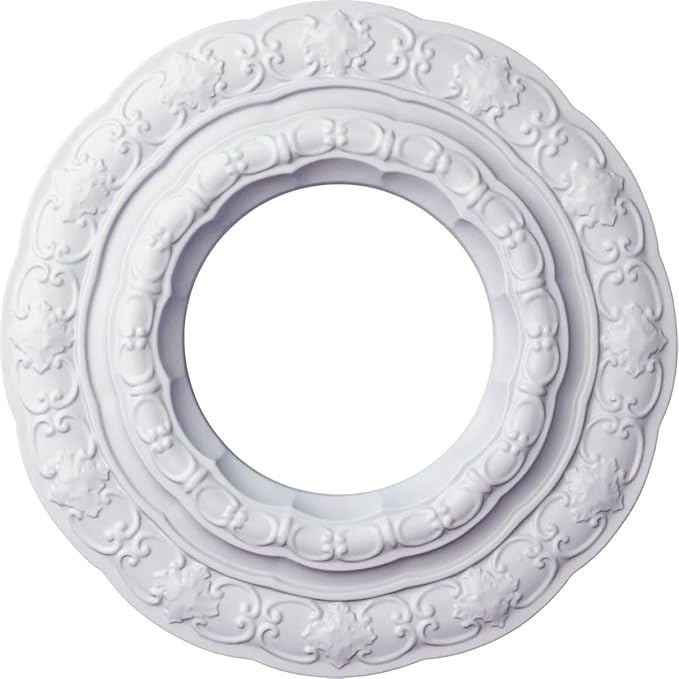 Ekena Millwork CM15LI Lisbon Ceiling Medallion, 15 3/8"OD x 7"ID x 1"P (Fits Canopies up to 7"), Factory Primed