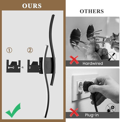 Battery Operated Wall Sconces, Rechargeable Wall Sconces, 3000K-6500K LED Wireless Wall Light, Modern Wall Lamp not Hardwired for Living Room Bedroom Hallway, 31.5in-Black