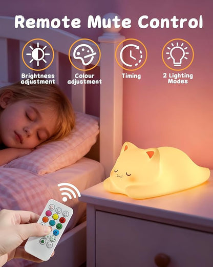 ZKLiLi Night Light for Kids Cute Cat Lamp,16 Colors+Tap+Remote+Silicone Kids Cute Cat Lamp Gifts,USB Remote Rechargeable Cat Night Lights for Room Decoration
