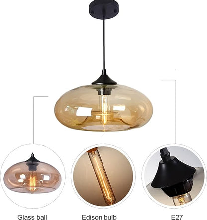 11" Industrial Vintage Colorful Glass Pendant Lighting 1-Light Farmhouse Loft Bar Ceiling Hanging Lamp Kitchen Island Dining Room Bedroom Chandelier (Brown)