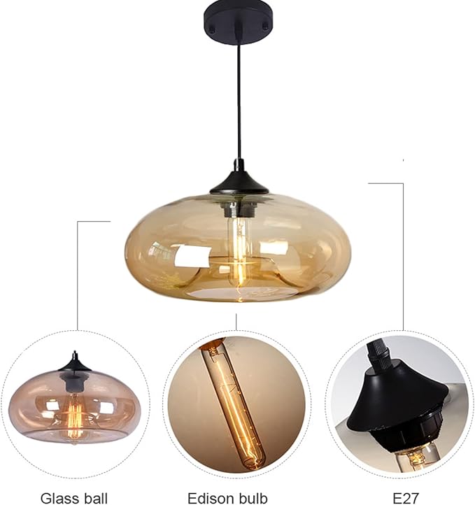 11" Industrial Vintage Colorful Glass Pendant Lighting 1-Light Farmhouse Loft Bar Ceiling Hanging Lamp Kitchen Island Dining Room Bedroom Chandelier (Red)