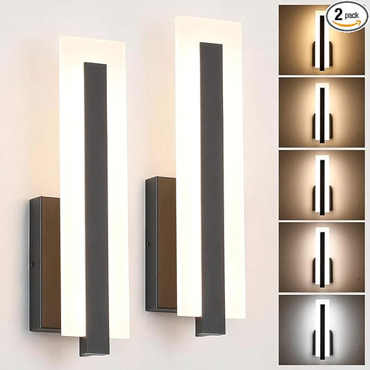 Tipace Hardwired Black Dimmable Modern LED Wall Sconce 2 Packs 3000K 3500K 4000K 5000K 6000K Indoor Wall Lights Up and Down Wall Mount Light for Living Room Bedroom Hallway Corridor(5CCT)