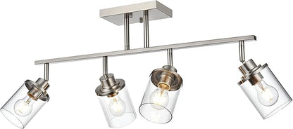 4 Lights Directional Ceiling Light Fixtures with Flexibly Rotatable Light Head Brushed Nickel Bathroom Lights Modern Complete Track Lighting Kits with Clear Glass Shade, E26 Base