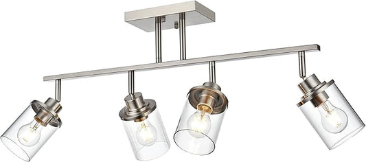 4 Lights Directional Ceiling Light Fixtures with Flexibly Rotatable Light Head Brushed Nickel Bathroom Lights Modern Complete Track Lighting Kits with Clear Glass Shade, E26 Base