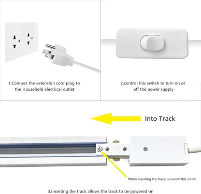 White Track Lighting Live End Cord Kit, 9.84FT H Track Live End Feed Connector, Suitable for H Type Single Circuit 3-Wire-1 Track Lighting Systems