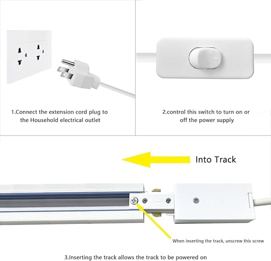 White Track Lighting Live End Cord Kit, 9.84FT H Track Live End Feed Connector, Suitable for H Type Single Circuit 3-Wire-1 Track Lighting Systems