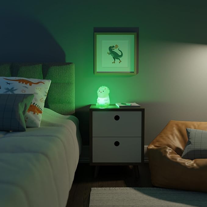 Globe Electric 13272 Terry Triceratops Multicolor Changing Integrated LED Rechargeable Silicone Night Light Lamp, White
