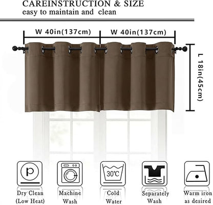 Simplebrand Brown Kitchen Valances for Windows 18 Inches Long 2 Pack, Room Darkening Window Valances for Living Room, Grommet Short Straight Drape Kitchen Curtains for Bedroom Kids Room, 40Wx18L
