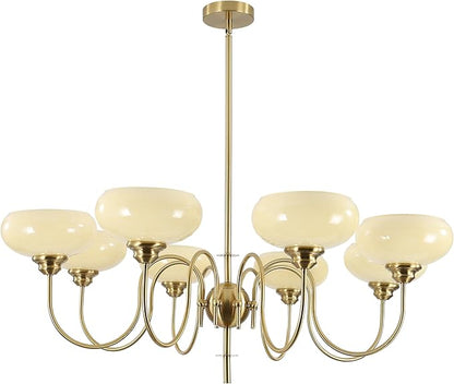 BOKT Large 8-Light Chandelier Modern Sputnik Chandeliers Flush Mount Ceiling Lights Cream Adjustable Height Pendant Lighting Vintage Gold Chandeliers with Light Yellow Glass Classic Ceiling Light