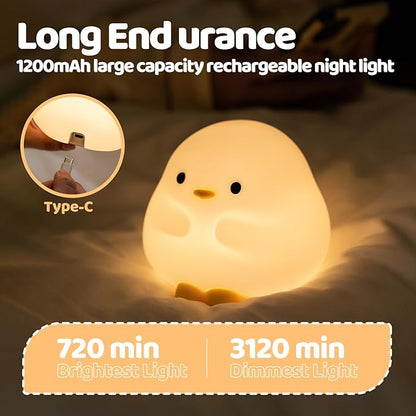 Rytinazzz Duck Night Light, Color Changing Mode & 50-Hour Battery, Squishy Silicone Lamp for Kids Room, USB Rechargeable with Timer, Mothers Day Gifts