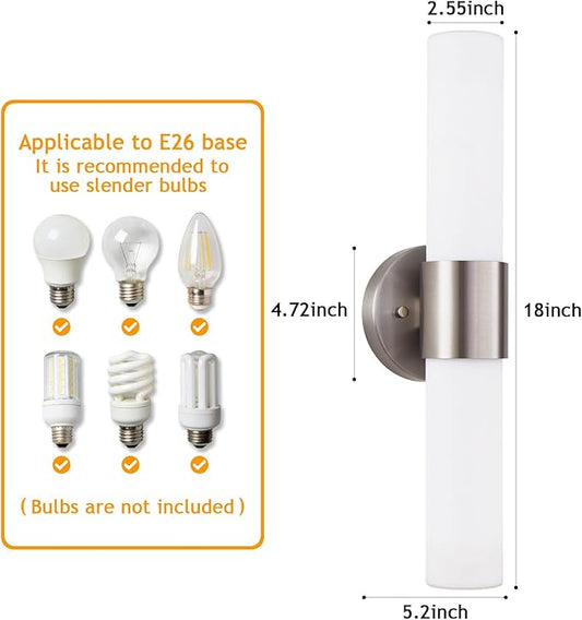 18" Modern Wall Sconce with Frosted Glass Shades, for Bathroom Mirror Bedroom Living Room Hallway, Brushed Nickel Finish
