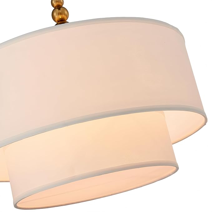 Shrine Lighting White Double Drum Chandelier, Dining Room Design, Drum Pendant Lights for Dining Room, D20'' x H10'', Adjustable Chains 55'', E12*4 Sockets, White Linen Fabric Lampshade & Gold Rod
