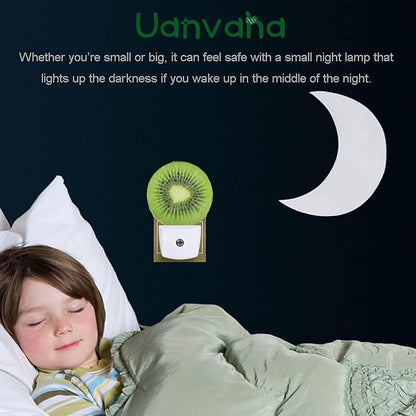 Tropical Kiwi Fruit Night Light Fruits Pattern Night Lights Plug into Wall for Boys Girls, Plug-in Nightlight 0.5W LED Lighting for Stairway Hallway Bedroom