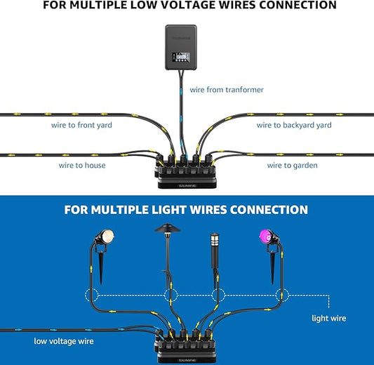 SUNVIE Low Voltage Wire Connector Fastlock3 Landscape Lighting Connectors 12-20 Gauge Low Voltage Connectors 5-Way Landscape Lighting Junction Hub for Garden Path Lights Spotlights, 4 Pack