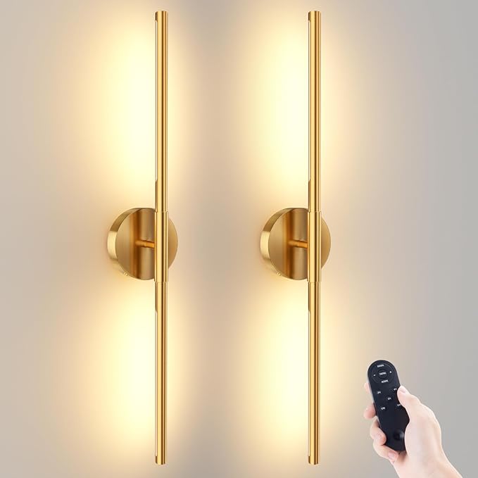 JOFIOS Battery Operated Wall Sconces Set of 2, 360°Rotation Wireless Rechargeable Wall Lights: Dimmable Detachable Wall Lamp with Remote Control, 3000K-6000K Infinite Dimming Wall Sconce 27.6 Inch