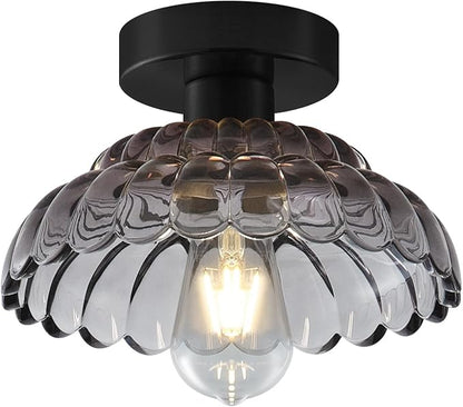 ANYLOVE 10 Inch Smoke Gray Vintage Glass Semi Flush Mount Ceiling Light, E26 Socket for Bedroom Kitchen Hallway Foyer