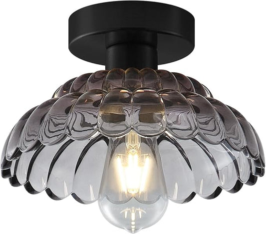 ANYLOVE 10 Inch Smoke Gray Vintage Glass Semi Flush Mount Ceiling Light, E26 Socket for Bedroom Kitchen Hallway Foyer