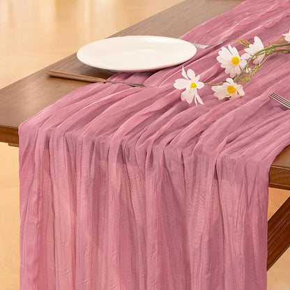 Socomi 10pcs Mauve Cheesecloth Table Runner Boho Rustic Gauze 120 inch 10FT Cheese Cloth Sheer Runner for Wedding Party Baby Shower Birthday Home Decor Holiday Decorations