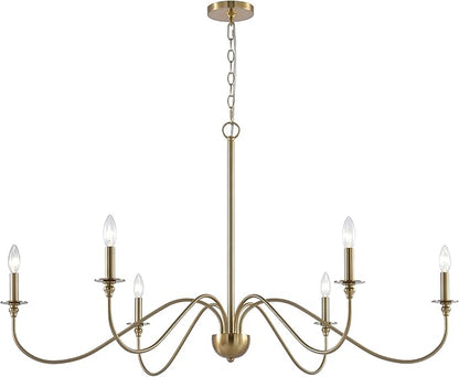 Kira Home Archer 47" 6-Light Large Farmhouse Gold Chandelier, Modern Gold Ceiling Fixture with Elegant Curved Swoop Arms, Cool Brass Finish
