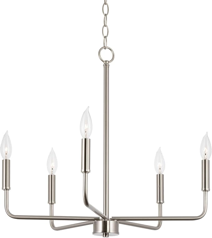 Kira Home Camille 22" Modern 5-Light Chandelier, Minimalist Candle-Style Silver Hanging Fixture, Brushed Nickel Finish