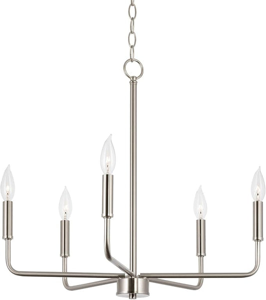 Kira Home Camille 22" Modern 5-Light Chandelier, Minimalist Candle-Style Silver Hanging Fixture, Brushed Nickel Finish