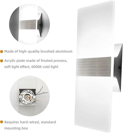 KICAAO Modern Wall Sconces 4 Pack, Led Wall Light 10w, Wall Sconce Up Downlight, Hardwired Acrylic Wall Light Lighting, Suitable for Living Room Corridor Bedside (Cool White 6000K 4Pack)