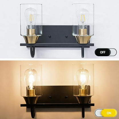 Bathroom Light fixtures, Black Gold Vanity Light, Black and Gold Wall Light Fixture with Clear Glass Shade,Modern Wall Lights for Mirror,Living Room (1, 2 Light)