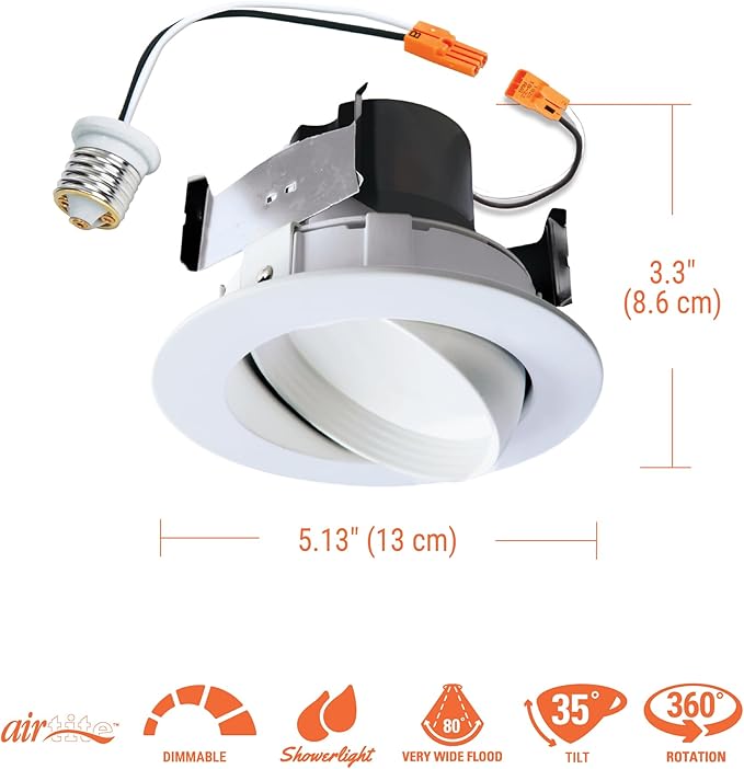 HALO RA 4 Inch Recessed Lighting Adjustable Gimbal LED Light - 1 Pack - Very Wide Flood - 615 Lumens - 3000K Bright White