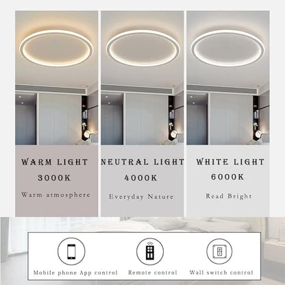 Dimmable LED Ceiling Light Fixture Flush Mount,12" Modern Round Recessed Ceiling Lamp with APP Adjustment,White 3000K-6000K Ceiling Lamp 33W Close to The Ceiling Lighting Living Room Bedroom