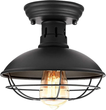 Farmhouse Flush Mount Ceiling Light - Easric Industrial Ceiling Light Fixture Rustic Black Metal Cage Close to Ceiling Lamp E26 Base for Hallway Foyer Kitchen Porch