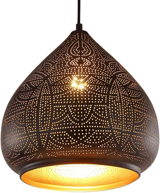 Moroccan Pendant Light Turkish Chandelier;Vintage Chandelier;Industrial Porous Arabic Ceiling Light Fixture Pendant Lighting for Kitchen Island Restaurant Hallway Foyer (Black)