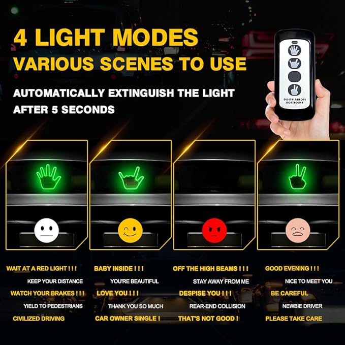 LED Gesture Light Comical Car Finger Light with Remote Ideal Gifted Car Accessories Funny Back Window Sign Car Gadget & Road Rage Sign Give The Love & Wave & Yead to Drivers-Green