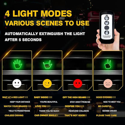 LED Gesture Light Comical Car Finger Light with Remote Ideal Gifted Car Accessories Funny Back Window Sign Car Gadget & Road Rage Sign Give The Love & Wave & Yead to Drivers-Green