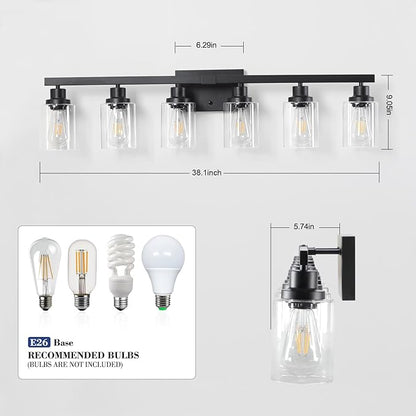 6-Light Black Vanity Lights 38'' Modern Bathroom Vanity Lighting Fixtures Above Mirror? Industrial Matte Bathroom Light Fixtures, Bath Wall Light Fixtures, Black Wall Sconces
