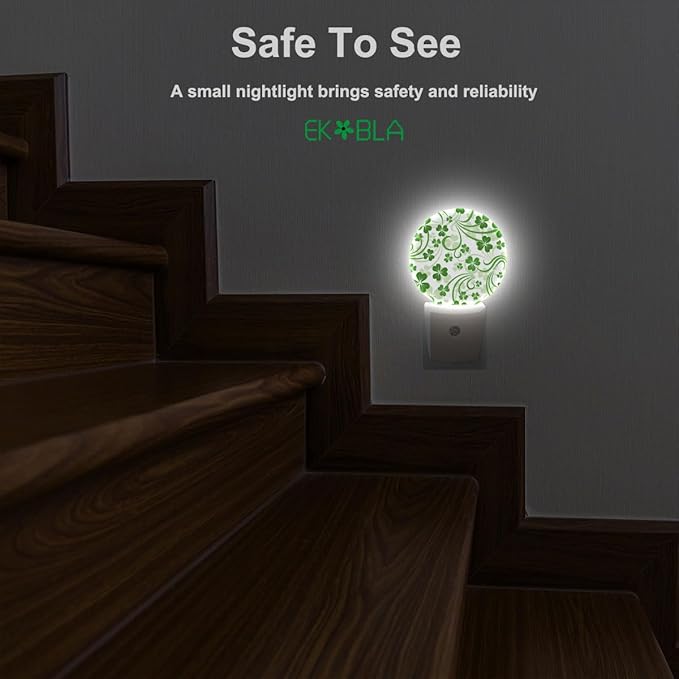EKOBLA St. Patrick's Day Plug-in Night Light, Green Clover Shamrock Lucky Leaf LED Nightlight for All Ages