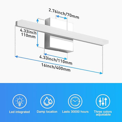 Combuh Modern Bathroom Vanity Light Fixtures Above Mirror Soft Shadow Free Lighting, 16 Inch 9W 3CCT Dimmable Small Space Sink Lamp Bars Restroom Wall LED Lámparas para Baños Sobre Espejo Chrome