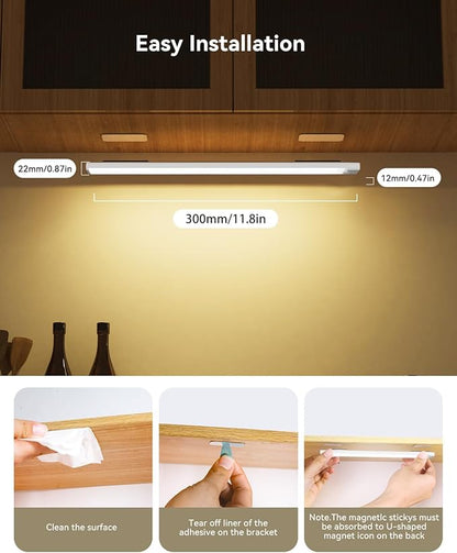Rechargeable Under Cabinet Lighting 12 Inch 6-Pack, Motion Sensor Light Indoor 3 Color Temps, Dimmable Battery Operated Closet Lights, Wireless Under Counter Lights for Kitchen, Stairs