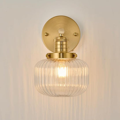 Hard Wired Vintage Wall Sconce with Clear Ribbed Glass Shade,Indoor 1-Light Wall Mounted Lamp for Bedroom Living Room Bathroom Hallway