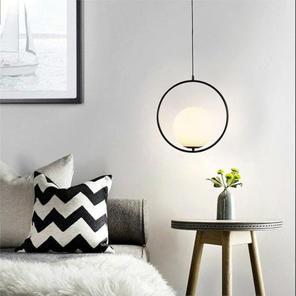 Vintage Pendant Light 1-Light Black Glass Globe Ceiling Pendant Lamp Chandelier Oval Shape Hanging Pendant Light Fixtures for Bedroom Living Dining Room Kitchen (Round(25cm))