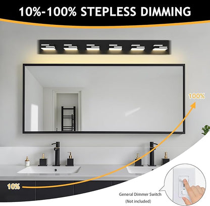 LED Modern Bathroom Vanity Light Fixtures 6-Light 40-inch 5CCT Dimmable Matte Black Vanity Lights for Bathroom Lighting Fixtures Over Mirror, with 360° Rotatable Acrylic Heads
