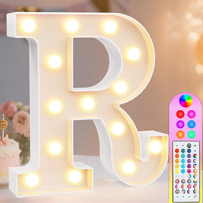 Pooqla Colorful Light Up Letters with Remote, Upgraded 35 Colors LED Marquee Letters, RGB Lighted Letter for Girls Teenager Gift, Birthday, Party, Wedding, Night Light, Room, Bedroom Decor, Letter R