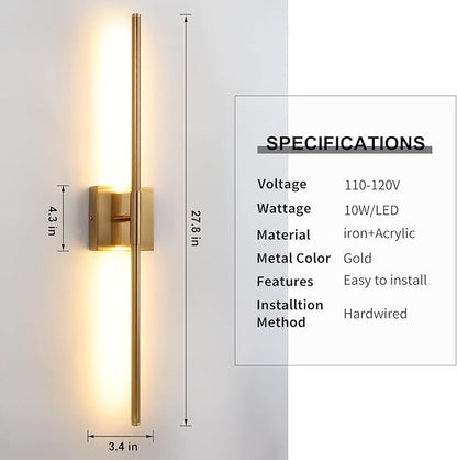 Brushed Gold LED Wall Sconces Set of 2 with Warm White Light