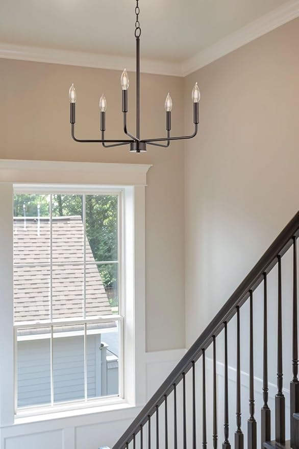 Kira Home Camille 22" Modern 5-Light Chandelier, Minimalist Candle-Style Silver Hanging Fixture, Oil Rubbed Bronze Finish