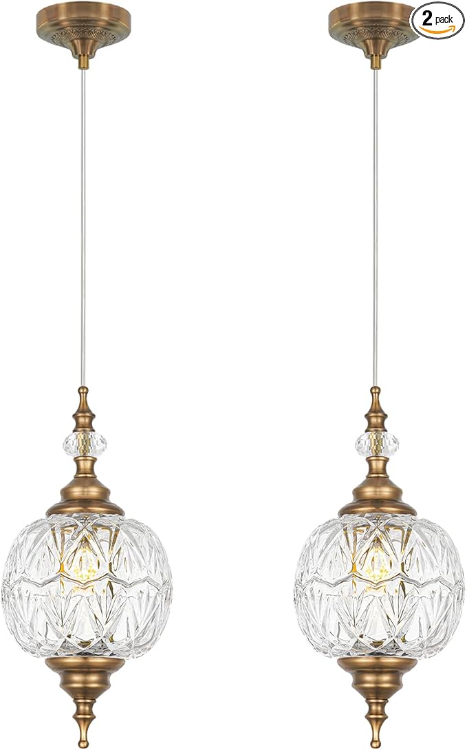 Vintage Pendant Lights Kitchen Island Set of 2, Brass Bathroom Pendant Light with Small Detachable Glass, Modern Classic Adjustable Hanging Light for Kitchen, Hallway, Table, G9 Base, Brown Bronze