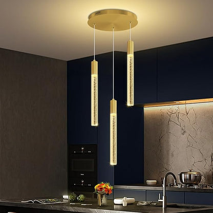 LED Modern Bubble Crystal Pendant Light for Kitchen Island Dining Room Living Room Foyer Remote Dimmable Gold Hanging Ceiling Fixture