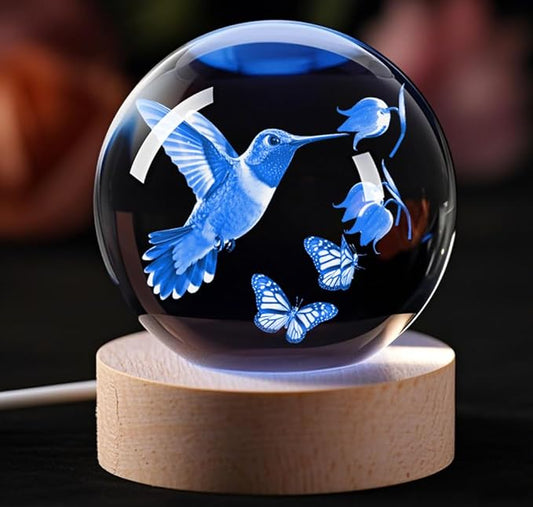 3D Hummingbird Crystal Ball Gifts for Women Men Laser Engraved Glass Sphere Animals Figurine Home Decor, Birthday, Christmas,Graduation Gift for Friends,Lovers Keepsake Paperweight