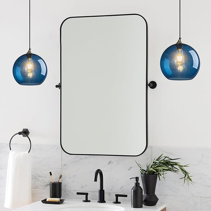 Modern 2-Pack Glass Globe Pendant Lights, Blue Modern Pendant Lighting for Kitchen Island, Clear Glass Hanging Lamps for Dining Room Living Room Bedroom, Medium 5.9 Inch Fixture (Bulbs Not Included)