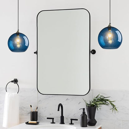 Modern 2-Pack Glass Globe Pendant Lights, Blue Modern Pendant Lighting for Kitchen Island, Clear Glass Hanging Lamps for Dining Room Living Room Bedroom, Medium 7.87 Inch Fixture (Bulbs Not Included)