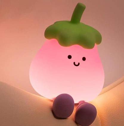 LED Eggplant Night Light for Kids, 3 Level Dimmable Nightlight, Cute Silicone Squishy Touch Lamp, Rechargeable Bedside Lamp for Bedroom Decor, Boys and Girls Gift (Eggplant)