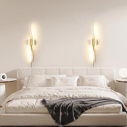 Daunton Modern Gold Plug in Wall Sconce Set of 2, Indoor Dimmable Light Fixture with Plug in Cord for Living Room, LED Sconces Lighting with Remote Control, Wall Lighting Decor for Hallway Bedroom